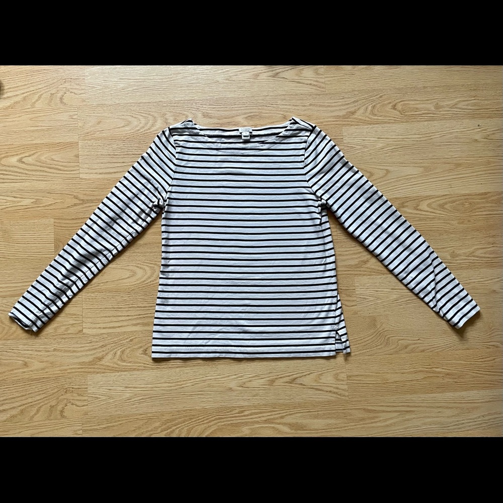J. Crew cotton boat-neck off-white and navy striped long-sleeve